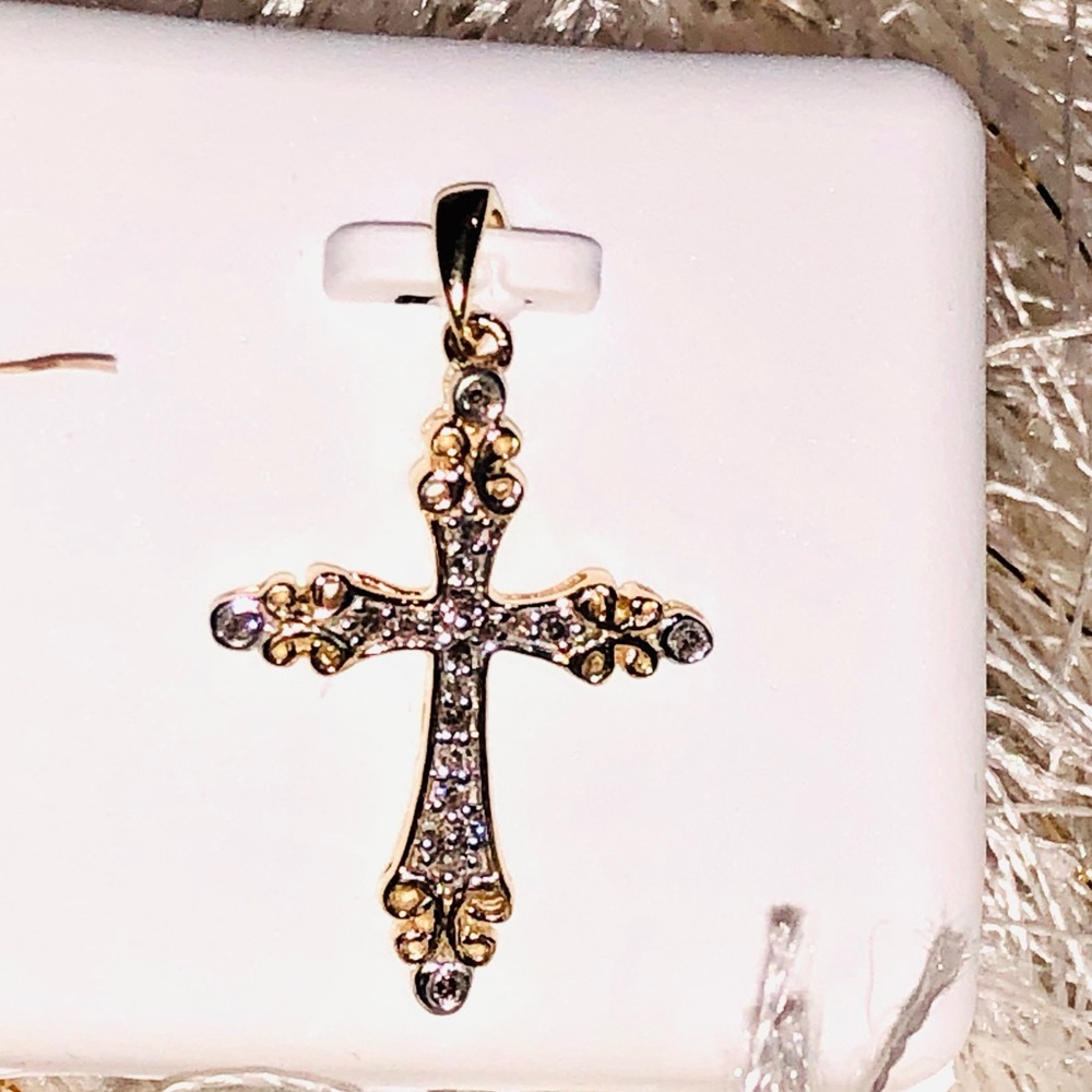 10k GOLD Vermeil genuine natural REAL DIAMOND cross pendant, Free Appraisal SALE - Picture 4 of 10